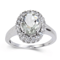 2.17 Ct Oval Green Amethyst and White Sapphire Prong Silver Halo Statement Ring by Fine Color Jewels
