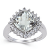 3.80 Ct Cushion Green Amethyst Prong Silver Halo Floral Ring