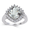 3.80 Ct Cushion Green Amethyst Prong Silver Halo Floral Ring by Fine Color Jewels