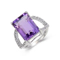 7.23 Ct Octagon Purple Amethyst and White Topaz Prong Silver Statement Ring by Fine Color Jewels