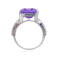 7.23 Ct Octagon Purple Amethyst and White Topaz Prong Silver Statement Ring by Fine Color Jewels