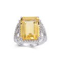 7.71 Ct Octagon Yellow Citrine and White Topaz Prong Silver Statement Ring by Fine Color Jewels