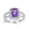 2.22 Ct Octagon Purple Amethyst and White Topaz Prong Silver Split Band Ring