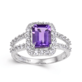 2.22 Ct Octagon Purple Amethyst and White Topaz Prong Silver Split Band Ring by Fine Color Jewels