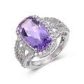 2.17 Ct Cushion Purple Amethyst and White Topaz Prong Silver Halo Statement Ring by Fine Color Jewels