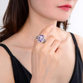 2.17 Ct Cushion Purple Amethyst and White Topaz Prong Silver Halo Statement Ring by Fine Color Jewels