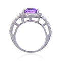 2.17 Ct Cushion Purple Amethyst and White Topaz Prong Silver Halo Statement Ring by Fine Color Jewels