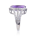 2.17 Ct Cushion Purple Amethyst and White Topaz Prong Silver Halo Statement Ring by Fine Color Jewels
