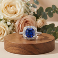 2.9 Ct Cushion Lab Created Blue Sapphire Prong Silver Halo Statement Ring by Fine Color Jewels