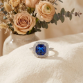 2.9 Ct Cushion Lab Created Blue Sapphire Prong Silver Halo Statement Ring by Fine Color Jewels