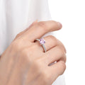 Round Created Pink Sapphire Prong Rhodium Over Silver Solitaire Ring by Fine Color Jewels