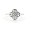 Round White Moissanite Pave Sterling Silver Four Leaf Clover Ring