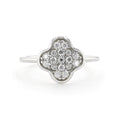 Round White Moissanite Pave Sterling Silver Four Leaf Clover Ring by Fine Color Jewels