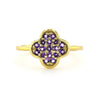 2.54 Ct Round Dark Purple Amethyst Prong Yellow Gold Plated Silver Four Leaf Clover Ring