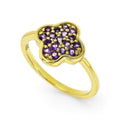 2.54 Ct Round Dark Purple Amethyst Prong Yellow Gold Plated Silver Four Leaf Clover Ring by Fine Color Jewels