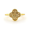 Round Yellow Citrine Pave 18K Yellow Gold Plated Silver Four Leaf Clover Ring