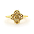 Round Yellow Citrine Pave 18K Yellow Gold Plated Silver Four Leaf Clover Ring by Fine Color Jewels
