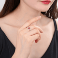 3.56 Ct Octagon Lab Created Peach Sapphire and Moissanite Prong Silver Halo Statement Ring by Fine Color Jewels