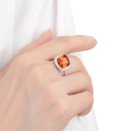 3.82 Ct Cushion Lab Created Peach Sapphire and Moissanite Prong Silver Halo Statement Ring by Fine Color Jewels