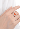 2.39 Ct Cushion Lab Created Peach Sapphire Prong Silver Halo Statement Ring by Fine Color Jewels
