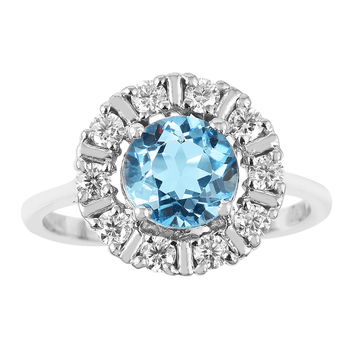 Natural Blue Topaz Round Halo Ring by Fine Color Jewels
