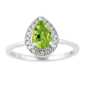 0.97 Ct Pear Green Peridot and Moissanite Prong Silver Halo Engagement Ring by Fine Color Jewels