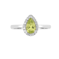 0.97 Ct Pear Green Peridot and Moissanite Prong Silver Halo Engagement Ring by Fine Color Jewels