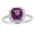 1.65 Ct Cushion Purple Amethyst and Moissanite Prong Silver Halo Cocktail Ring by Fine Color Jewels