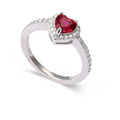 Heart Red Lab Grown Ruby Prong Sterling Silver Halo Ring by Fine Color Jewels