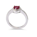 Heart Red Lab Grown Ruby Prong Sterling Silver Halo Ring by Fine Color Jewels