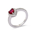 Heart Red Lab Grown Ruby Prong Sterling Silver Halo Ring by Fine Color Jewels