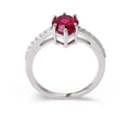 Pear Red Lab Grown Ruby Prong Silver Teardrop Solitaire Ring by Fine Color Jewels