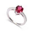Pear Red Lab Grown Ruby Prong Silver Teardrop Solitaire Ring by Fine Color Jewels