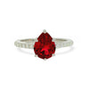 Pear Red Lab Grown Ruby Prong Silver Teardrop Solitaire Ring