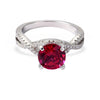 Round Red Lab Grown Ruby Prong Silver Twisted Band Solitaire Ring