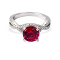 Round Red Lab Grown Ruby Prong Silver Twisted Band Solitaire Ring by Fine Color Jewels