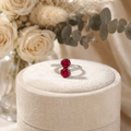 Cushion Red Lab Grown Ruby Silver Bypass Dual Stone Ring by Fine Color Jewels