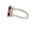 Cushion Red Lab Grown Ruby Silver Bypass Dual Stone Ring by Fine Color Jewels