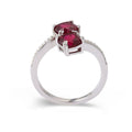 Cushion Red Lab Grown Ruby Silver Bypass Dual Stone Ring by Fine Color Jewels
