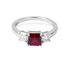 Octagon Red Lab Grown Ruby Prong Silver Three Stone Promise Ring