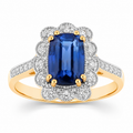 3.21 Ct Cushion Ceylon Blue Sapphire and White Diamond Prong 18K Gold Pave Halo Statement Ring by Fine Color Jewels