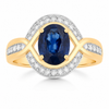 2.37 Ct Oval Ceylon Blue Sapphire and White Diamond Prong 18K Yellow Gold Pave Halo Statement Ring