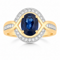 2.37 Ct Oval Ceylon Blue Sapphire and White Diamond Prong 18K Yellow Gold Pave Halo Statement Ring by Fine Color Jewels