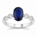 2.57 Ct Oval Ceylon Blue Sapphire and White Diamond Prong 18K White Gold Crossover Wedding Ring by Fine Color Jewels