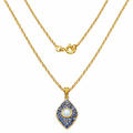 1.82 Ct Round White Ethiopian Opal & Tanzanite Prong Silver Cocktail Pendant Necklace by Fine Color Jewels