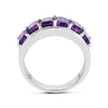 3.30 Ct Octagon Purple Amethyst Prong Silver Half Eternity Band Ring by Fine Color Jewels