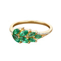 0.68 Ct Marquise Green Zambian Emerald and White Diamond Prong 14K Gold Cluster Ring by Fine Color Jewels