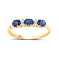 0.70 Ct Oval Blue Sapphire and White Diamond Prong 10k Gold Three Stone Ring by Fine Color Jewels