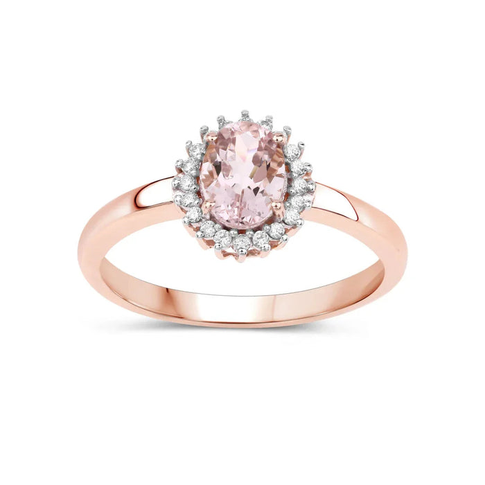 14K Rose Gold Morganite Halo Engagement Rings by Fine Color Jewels