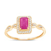 0.75 Ct Octagon Pink Ruby Diamond Prong 14K Yellow Gold Halo Ring